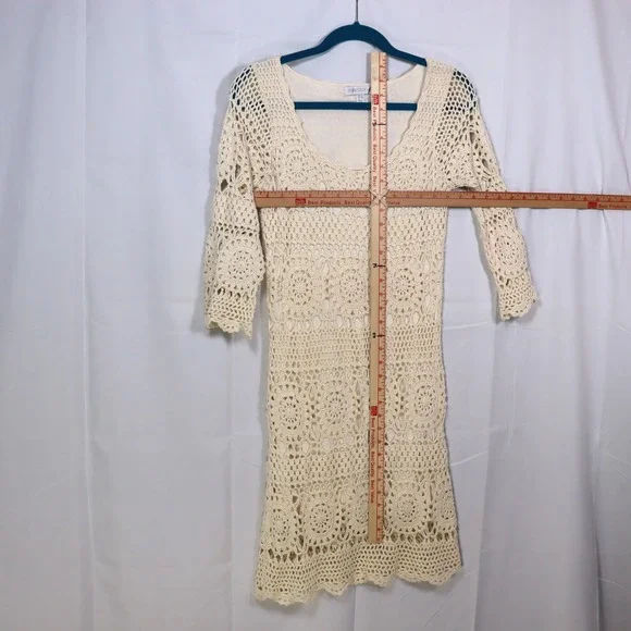 Forever New Crochet Lace Dress Womens 6 Cream Boho Floral Knit Mini Lined Summer - Picture 3 of 5